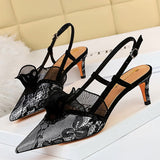 BIGTREE Shoes Lace Hollow Woman Pumps Sexy High Heels Party Shoes Fashion Women Heels Ladies Shoes Women Sandals Plus Size 42 43