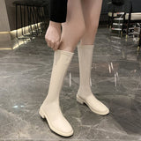 kamames kamames Size Women's Shoes 4142 But Knee Autumn Winter Korean Version Square Head High Boots Flat Bottom Low Heel Rear Zip Knight Boots