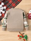 Boys' Christmas Sweater, Long Sleeve Knit Pullover, Casual Round Neck, Regular Fit, Stretchy Fabric, Holiday Tree & Reindeer Pattern, All Seasons, Regular Sleeves, Toddler Fashion