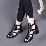 kamames kamames Women's High-Heeled Sandals 2023 Summer Cowhide Fish Mouth Thick Heels Behind Roman Fashion Shoes