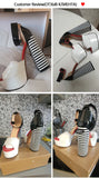 kamames Onlymaker Women's Sandals Platform Peep Toe Chunky Square Heels Ankle Strap Sandals Black And White Stripes Party Fashion Shoes