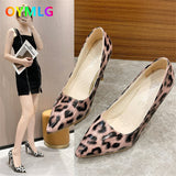 kamames Women's shoes autumn 2021 new sexy leopard print pointed toe shallow mouth stiletto single shoes patent leather fashion shoes