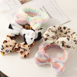 New Leopard Soft Bow Wash Face Headbands For Women Girls make Up Coral Fleece Hairbands Hair Holder Headwear Hair Accessories