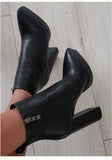 kamames Onlymaker Women Ankle Boots Pointed Toe Black Matte Flock12CM Chunky Heel Platform Booties Party Shoes Large Size Short Boots