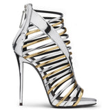 kamames New Roman Shoes Original Single High-Heeled Women's Sandals Gold And Silver Ribbons Wrapped With Open Toes