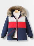 Boys Ultra-Soft Color Block Hooded Fuzzy Coat - Insulated Winter Jacket with Cozy Fleece Trim - Perfect for Outdoor Adventures & Impressive Gift Idea