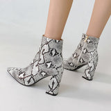 kamames Zipper Women Boots Snake Print Ankle Boots Female Square Heels Sexy Pointed toe Ladies Shoes Footwear Chelsea Boots