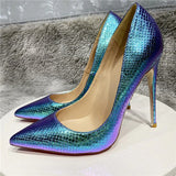 kamames Snake Effect Pumps PU Leather Women Sexy Ladies 12cm Stiletto Super High Heels Ladies Pointed Toe Party Shoes YG067