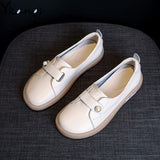 kamames pearl Paste Women Loafers Flats Fashion PU Leather Breathable Sport Casual Shoes Non-slip Hard-wearing White Shoes