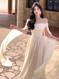 kamames New France Elegant Wedding Evening Party White Dress Women Fashion Princess Formal Occasion Vestidos Korean Chic Clothes