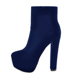 kamames Onlymaker Women's Round Heel High Heel Platform Ankel Boots Block Chunky Heels Wedding Party Shoes Large Size Fashion Booties