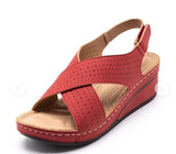 kamames 2023 New Sandals Women's Slope Heel Stitches Breathable Velcro Hollowed-Out Large Size Women's Shoes