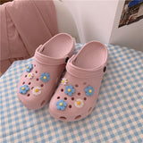 Woman Beach Slipper Cute Cartoon Flower Deco for Hole Shoes Antislip Thicken Shoes for Women 2021 Flat Garden DIY Croc Slippers