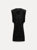 kamames Shiny Sequin Mini Dress Women Elegant High Waist Slim A-line Dresses 2024 New Female Party Club Robes