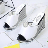 kamames Summer Women's Platform Wedges Waterproof Sandals 10cm Super High Heel Women Shoes Gingham PVC Sandals