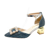kamames kamames Square Buckle High Heels Women Spring 2023 New Korean Version Fashion Pointed Thick With Shallow Mouth Empty Single Shoes Women
