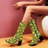 kamames Size Women's Shoes 44 45 Fashion Zipper Snake Print Women Mid Calf Boots LadiesThick High Heel Autumn Winter Short Boots