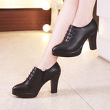 kamames Style Deep-Mouth Single Shoes Women's Thick Heels Thick-Soled Waterproof Table Pointed Large Size Black Work Shoes Women's Catwalk Shoes