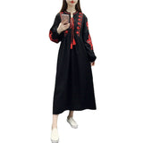 kamames kamames And Autumn New National Wind Heavy Industry Embroidery With Cotton And Linen Embroidered Skirt Loose A Word Lantern Long-Sleeved Dress