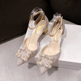 kamames kamames Square Buckle High Heels Women Spring 2023 New Korean Version Fashion Pointed Thick With Shallow Mouth Empty Single Shoes Women