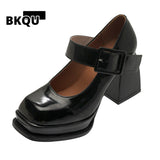 kamames New Gothic High-heeled Shoes Women Pumps Korean Version of The Wild Thick with Square Head Retro Mary Jane Women's Shoes