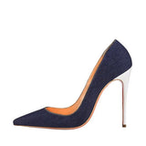 kamames Blue Denim Ladies Pumps 12 cm Shallow Pointed Toe Female High Heels Shoes Women plus size BM004 ROVICIYA