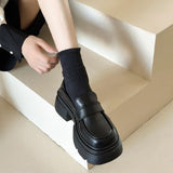 kamames Love Shoes Heightened Small Leather Shoes 2024 New Korean Muffin Black English Round Head Retro JK Shoes