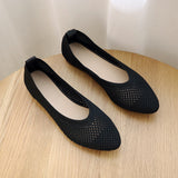 kamames Cloth Square Head Grandma Shoes 2024 New Soft Soles Hollowed-Out Shallow Casual Ladyshoes Knitted Flat Soles Flying Knitted Single Shoes