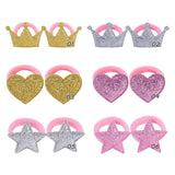 2Pcs/lot Crown Star Princess Elastic Hair Bands For Girls Boutique Hair Rope Children Hair Accessories Hair Ribbon