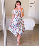 kamames Summer Ladies Sexy Off Shoulder Flower Print Dress Elegant Short Sleeve Elastic Irregular Casual Dress Vestido De Mujer 703-1