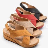 kamames 2023 New Sandals Women's Slope Heel Stitches Breathable Velcro Hollowed-Out Large Size Women's Shoes
