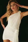 kamames Drape One Shoulder Mesh Mini Dress - White