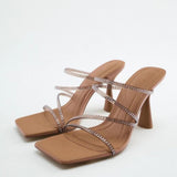 kamames ZA Brand 2022 Summer New White One Word With Fashion Square Toe High Heels Sexy Stiletto Muller Sandals And Slippers Women Shoes