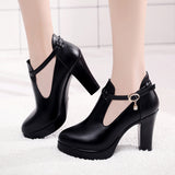kamames Spring Cheongsam High-Heeled Catwalk Shoes Deep Mouth Single Shoes Waterproof Table Thick Heels Black Work Shoes 40-43 Large Size Women
