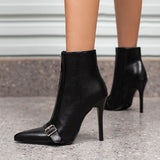 kamames Fashion Denim Women Boots Buckle Thin High Heel Ankle Boots Pointed Toe Front Zipper Autumn Winter Ladies Shoes