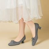 Chic Women's Bowknot Block Heels - Comfort Mid Heel, Square Toe, All-Season Elegance & Versatility