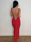 kamames Summer Big Backless Maxi Dress For Women Gown Summer Spaghetti Strap Sleeveless Ruched Club Party Long Dress Vestido