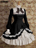 kamames Japanese Style Women Gothic Cosplay Dresses High Waist Contrast-Color Ruffled Sweet Lolita Dress Kawaii Clothing