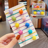 10PCS/Box Packed Girls Cute Colorful Ball Heart Rabbit Scrunchie Kids Ponytail Holder Elastic Hair Band Fashion Hair Accessories