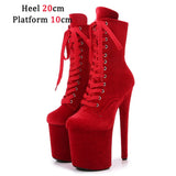 kamames Autumn And Winter Fashion Pole Dance Show Shoes 20CM Hate Sky High Flock Mid-Calf Boots Women Sexy Platform Zipper High Heels