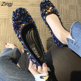 kamames Women's shoes new spring and autumn shoes shallow mouth set of flat shoes women's bean shoes women's sequins single shoe woman