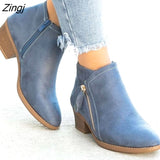 kamames Boots For Women Casual Shallow Slip-on Pointed Toe Low Heels Shoes Woman Big Size Pu Leather Zapatos De Mujer