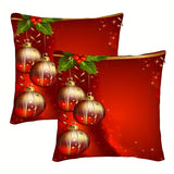 2pcs Contemporary Style Christmas Throw Pillowcases, 16x16/18x18/20x20 Inches, Red with Shiny Golden Balls, Zippered Cushion Covers for Sofa, Bed, Home & Kitchen Decor, Polyester, Machine Washable