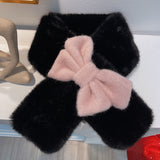 kamames Sweet Hot Girl Pink Bow Neck Scarf Women's Autumn/Winter Faux Fur Cute Fury Scarf Fashion Female Trendy Accessories