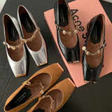 kamames kamames Collision Proof Metal Square Head Single Shoes Women's Fashion Spring Low Heel One Word Buckle Shallow Mouth Single Shoes Leather Mary Jane