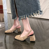 kamames Korean Version Square Head Thick-Heeled Baotou Sandals Women's Shoes 2024 Spring And Summer New Style Retro High-Heeled Shoes