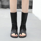 kamames Heel Women's Sandals New Fish Mouth Shoes High Tube Sandals Students Fashion Comfortable Soft-Soled Roman Women's Shoes