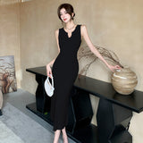 kamames kamames Style Lazy Wind Design V-Collar Vest Knitted Dress Women's Summer Temperament Slim And Slim Dress