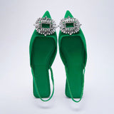 kamames ZAR 2022 Summer New Green Single Shoes Women Fashion Pointed Toe Flat Rhinestone Muller Sandals And Slippers Woman Shoes Luxury