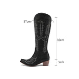 kamames Fashion Women Knee High Boots Square Low Heel Western Cowboy Boots Autumn Winter Woman Shoes Size 35-43